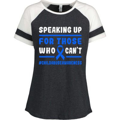 Child Abuse Awareness Month Blue Ribbon Domestic Violence Enza Ladies Jersey Colorblock Tee