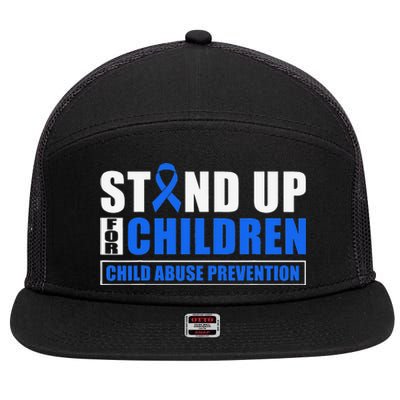 Child Abuse Awareness Month Blue Ribbon Gnome 7 Panel Mesh Trucker Snapback Hat