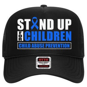 Child Abuse Awareness Month Blue Ribbon Gnome High Crown Mesh Back Trucker Hat