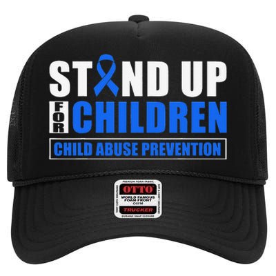 Child Abuse Awareness Month Blue Ribbon Gnome High Crown Mesh Back Trucker Hat