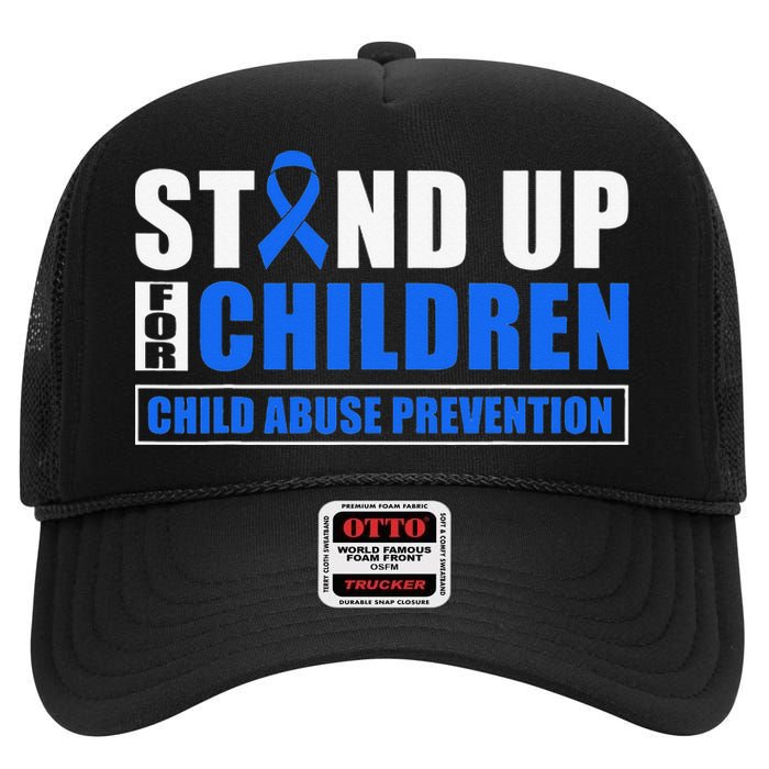 Child Abuse Awareness Month Blue Ribbon Gnome High Crown Mesh Back Trucker Hat