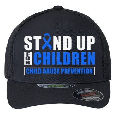 Child Abuse Awareness Month Blue Ribbon Gnome Flexfit Unipanel Trucker Cap