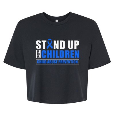 Child Abuse Awareness Month Blue Ribbon Gnome Bella+Canvas Jersey Crop Tee