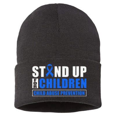 Child Abuse Awareness Month Blue Ribbon Gnome Sustainable Knit Beanie