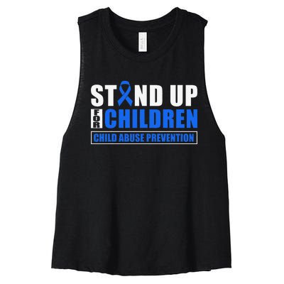 Child Abuse Awareness Month Blue Ribbon Gnome Women's Racerback Cropped Tank