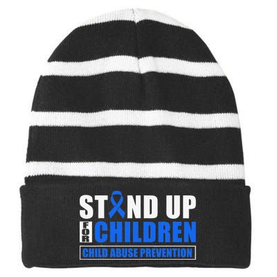 Child Abuse Awareness Month Blue Ribbon Gnome Striped Beanie with Solid Band