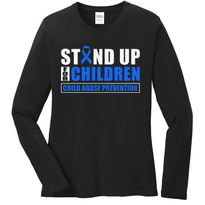 Child Abuse Awareness Month Blue Ribbon Gnome Ladies Long Sleeve Shirt