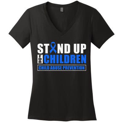 Child Abuse Awareness Month Blue Ribbon Gnome Women's V-Neck T-Shirt