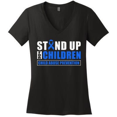 Child Abuse Awareness Month Blue Ribbon Gnome Women's V-Neck T-Shirt