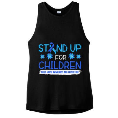 Child Abuse Awareness Pinwheels Blue Ribbon I'm Their Voice Premium Ladies PosiCharge Tri-Blend Wicking Tank