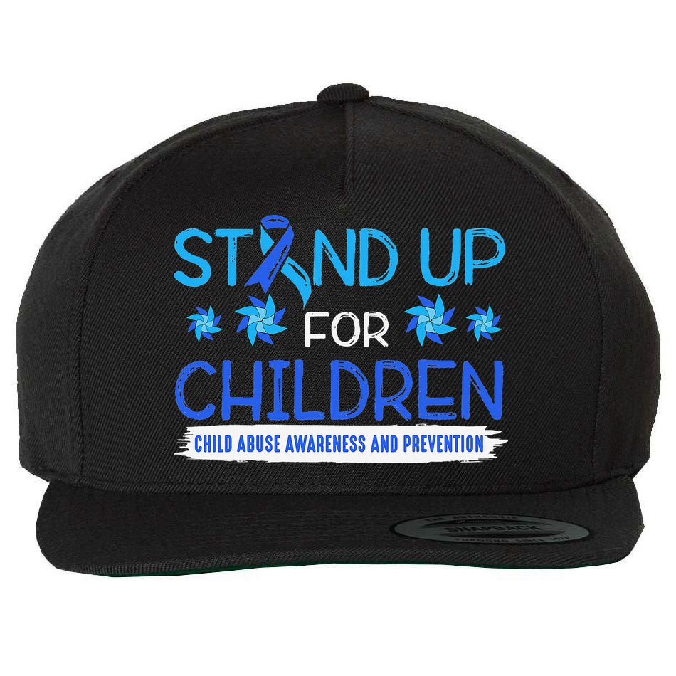 Child Abuse Awareness Pinwheels Blue Ribbon I'm Their Voice Premium Wool Snapback Cap