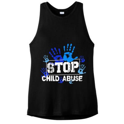 Child Abuse Awareness Warrior Blue Heart Domestic Violence Ladies PosiCharge Tri-Blend Wicking Tank