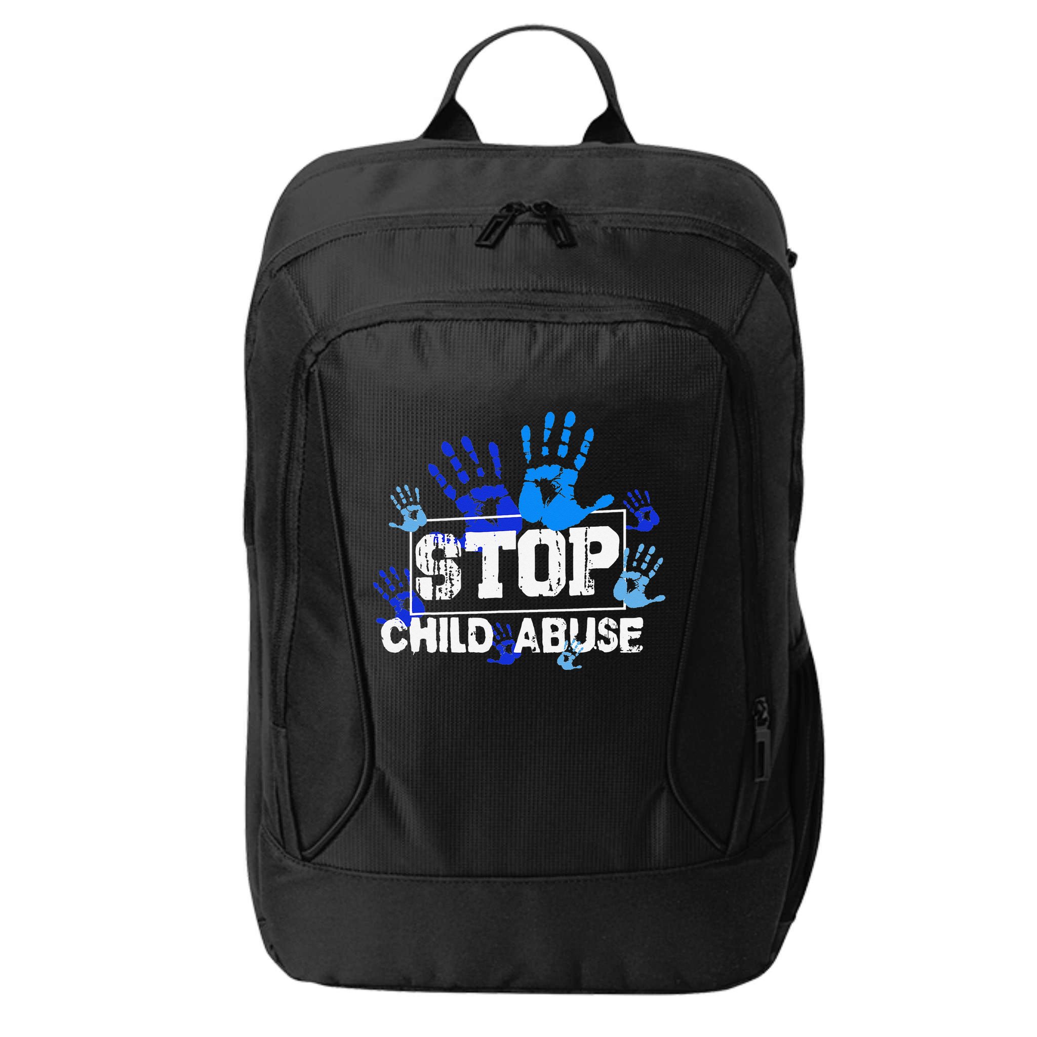 Child Abuse Awareness Warrior Blue Heart Domestic Violence City Backpack
