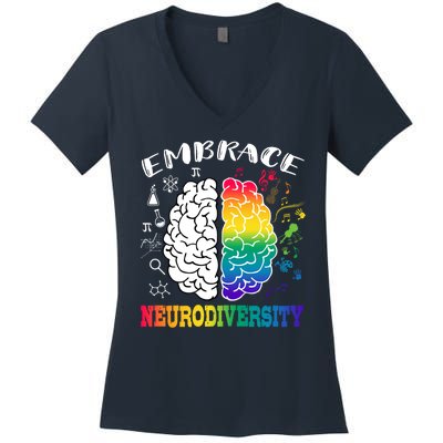 Cool Autism Awareness Month With Embrace Neurodiversity Brain Women's V-Neck T-Shirt