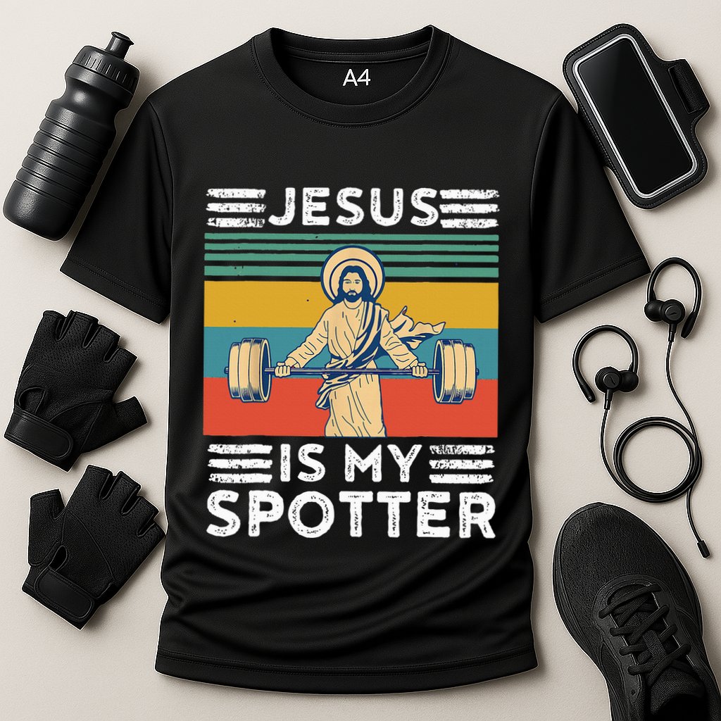 Christian Athlete Apparel Workout Gym Jesus Is My Spotter Cooling Performance Crew T-Shirt