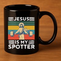 Christian Athlete Apparel Workout Gym Jesus Is My Spotter 11oz C Handle Ceramic Mug