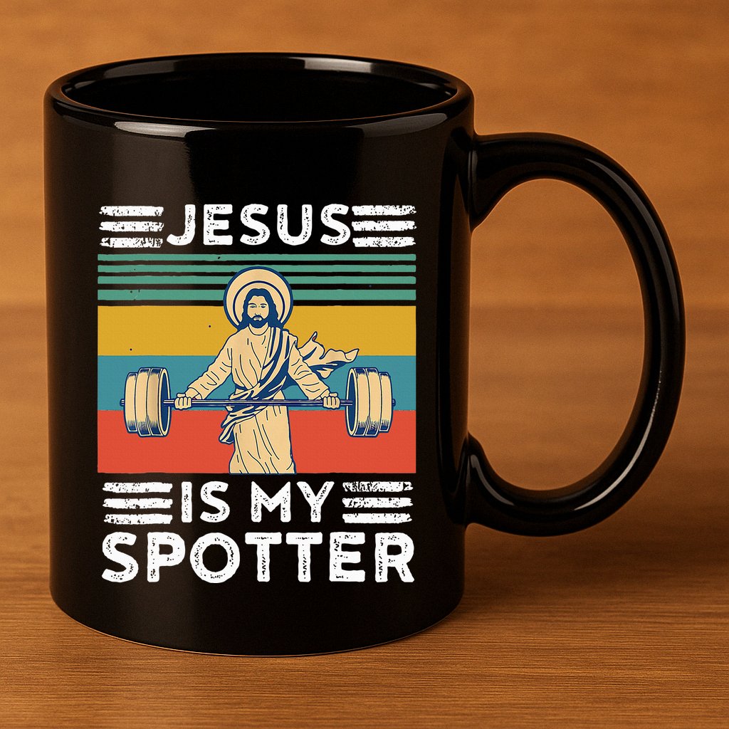 Christian Athlete Apparel Workout Gym Jesus Is My Spotter 11oz C Handle Ceramic Mug