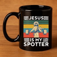 Christian Athlete Apparel Workout Gym Jesus Is My Spotter 11oz C Handle Ceramic Mug
