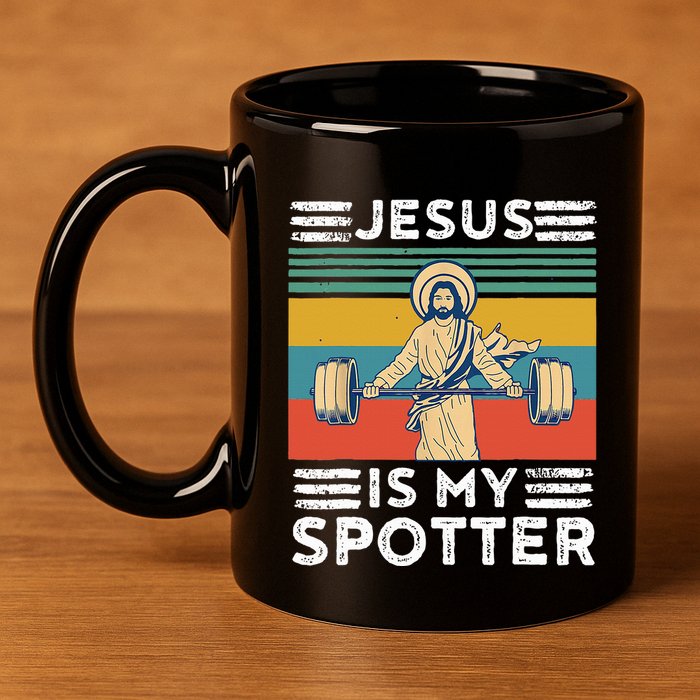 Christian Athlete Apparel Workout Gym Jesus Is My Spotter 11oz C Handle Ceramic Mug