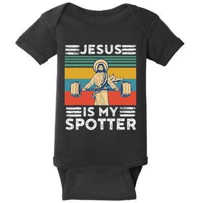 Christian Athlete Apparel Workout Gym Jesus Is My Spotter Baby Bodysuit