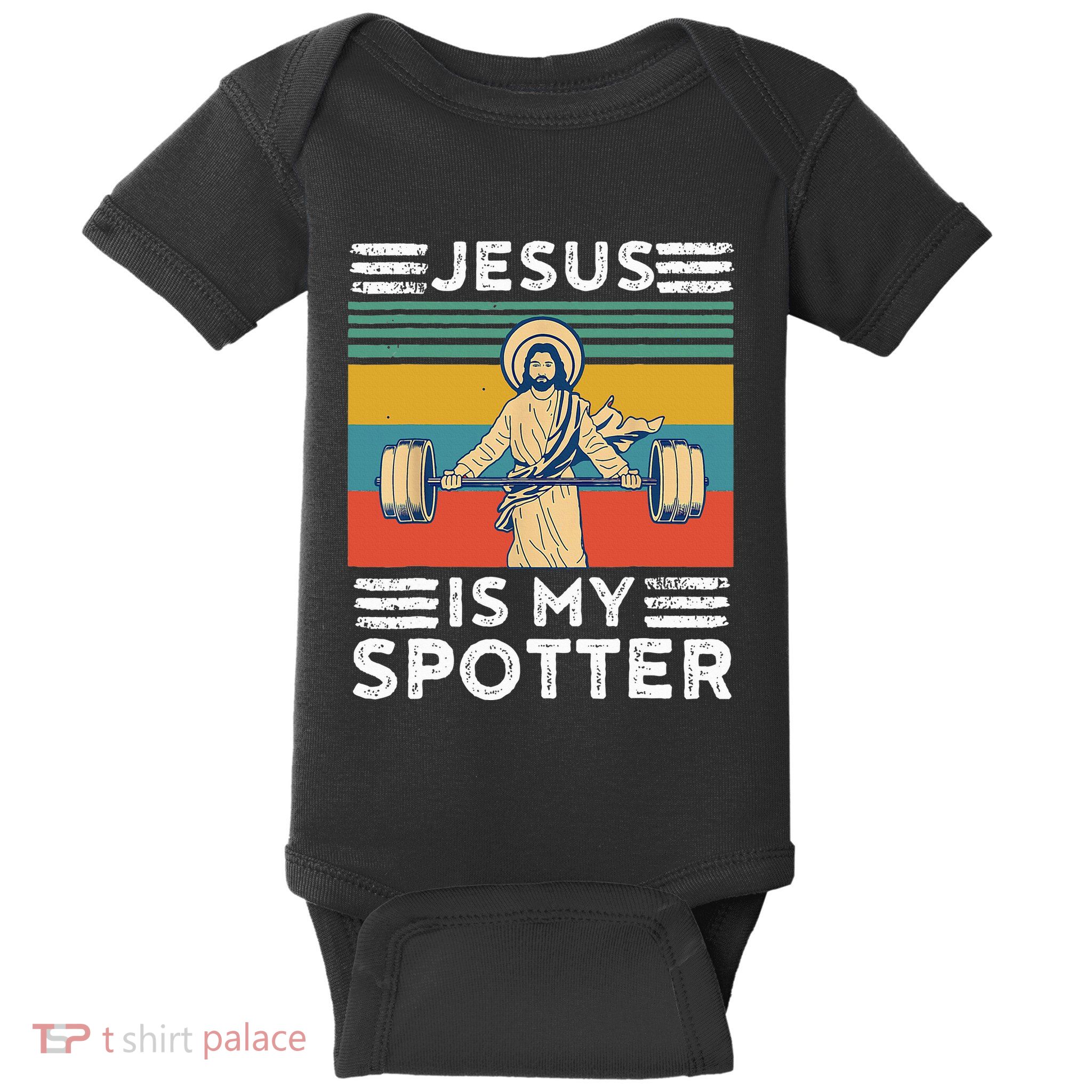 Christian Athlete Apparel Workout Gym Jesus Is My Spotter Baby Bodysuit