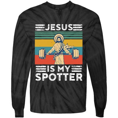 Christian Athlete Apparel Workout Gym Jesus Is My Spotter Tie-Dye Long Sleeve Shirt