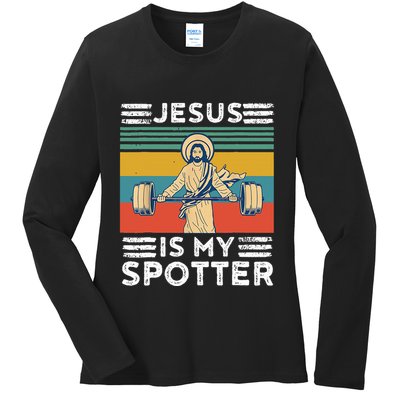 Christian Athlete Apparel Workout Gym Jesus Is My Spotter Ladies Long Sleeve Shirt