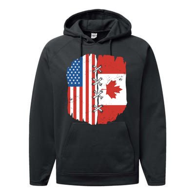 Canadian And American Vintage Flag Performance Fleece Hoodie