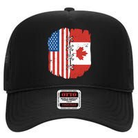 Canadian And American Vintage Flag High Crown Mesh Back Trucker Hat