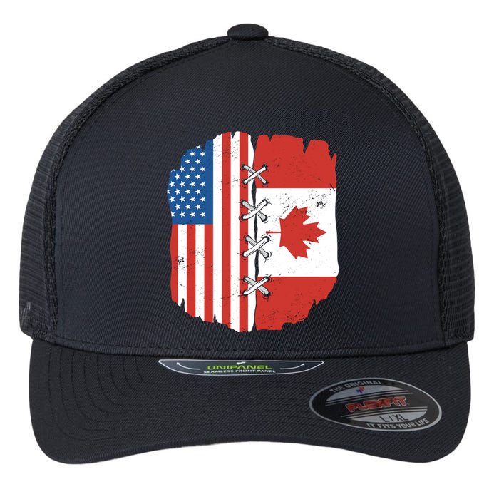 Canadian And American Vintage Flag Flexfit Unipanel Trucker Cap