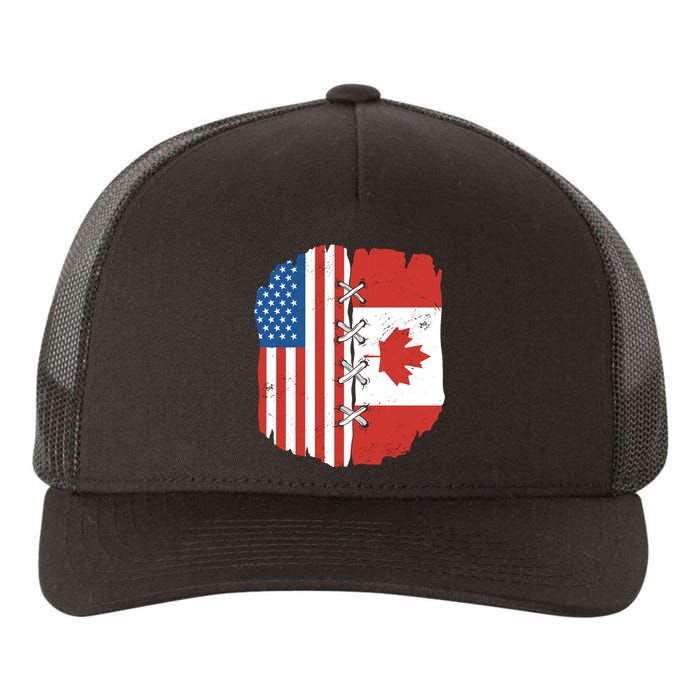 Canadian And American Vintage Flag Yupoong Adult 5-Panel Trucker Hat