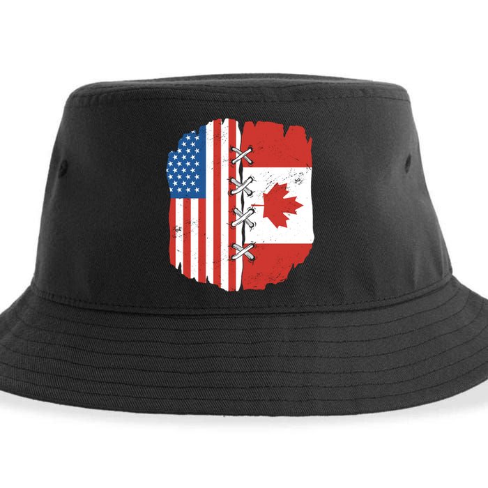 Canadian And American Vintage Flag Sustainable Bucket Hat