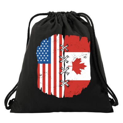 Canadian And American Vintage Flag Drawstring Bag