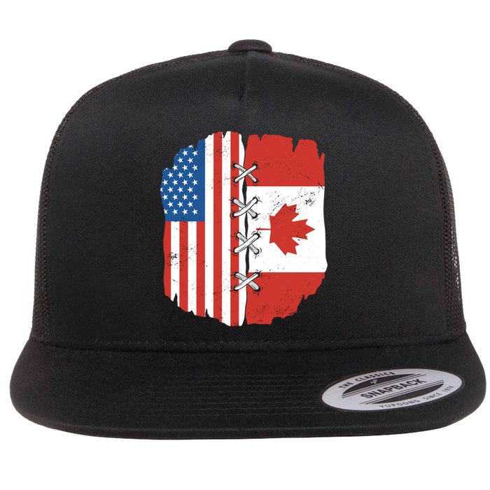 Canadian And American Vintage Flag Flat Bill Trucker Hat