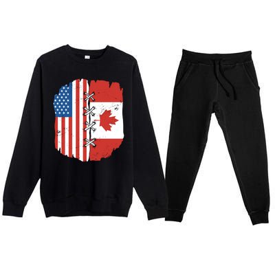 Canadian And American Vintage Flag Premium Crewneck Sweatsuit Set