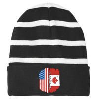 Canadian And American Vintage Flag Striped Beanie with Solid Band