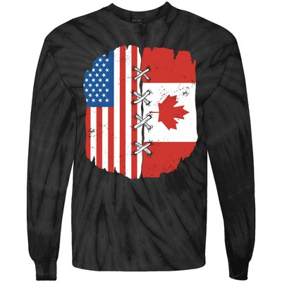 Canadian And American Vintage Flag Tie-Dye Long Sleeve Shirt