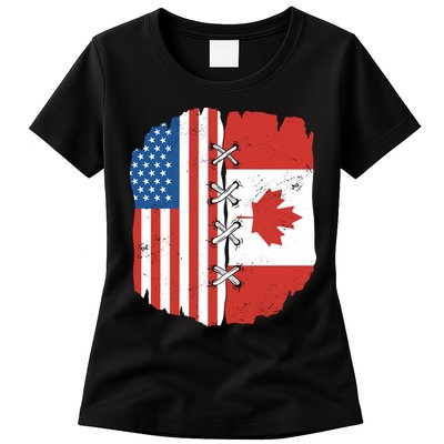 Canadian And American Vintage Flag Womens T-Shirt