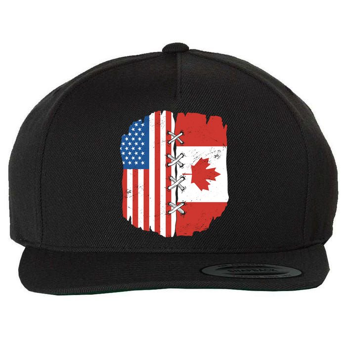 Canadian And American Vintage Flag Wool Snapback Cap