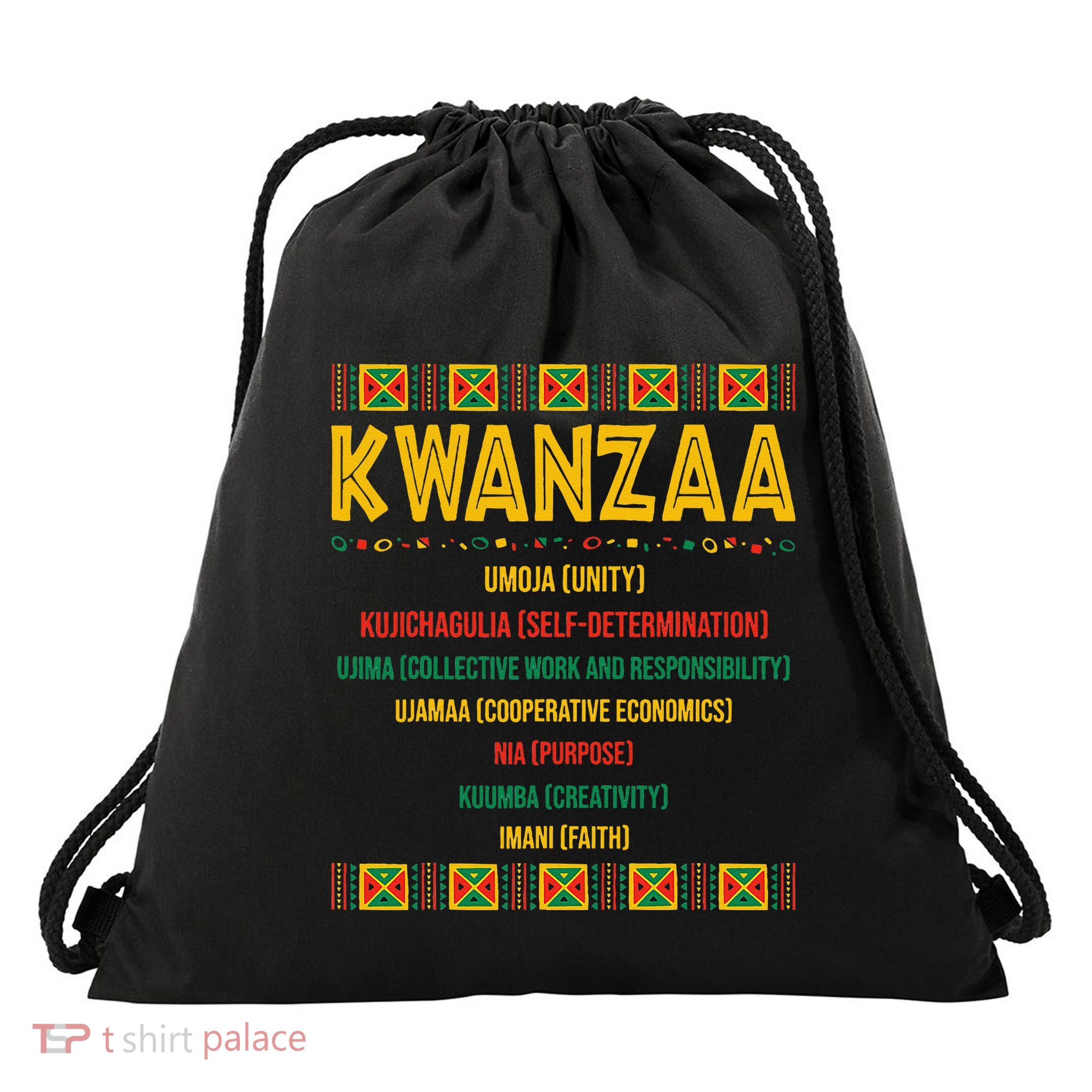 Christmas African American Happy Kwanzaa Drawstring Bag
