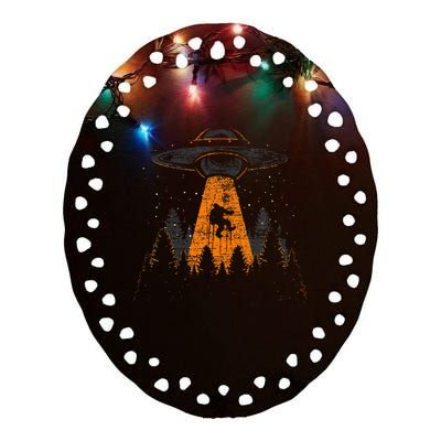 Cryptid Alien Abduction Bigfoot Sasquatch Ufo Ceramic Oval Ornament