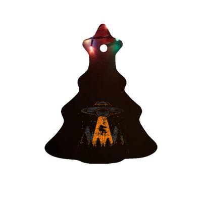 Cryptid Alien Abduction Bigfoot Sasquatch Ufo Ceramic Tree Ornament