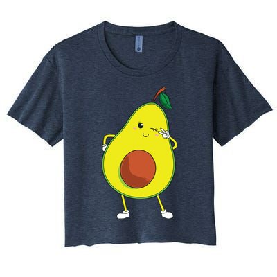 Cute Avocado Art For Women Funny Winking Fruit Women's Crop Top Tee