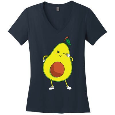 Cute Avocado Art For Women Funny Winking Fruit Women's V-Neck T-Shirt