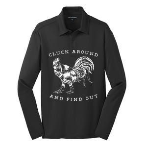 Cluck Around And Find Out Funny Chicken Adult Humor Silk Touch Performance Long Sleeve Polo