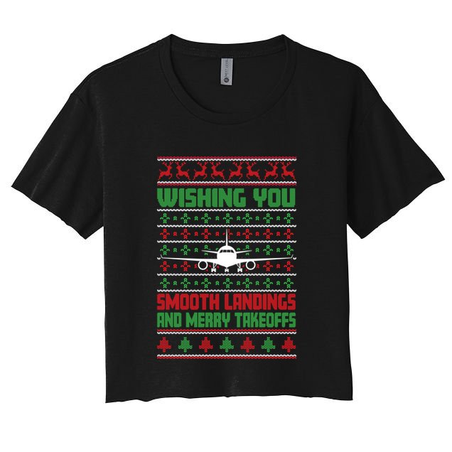 Christmas Aviator Airplane Santa Claus Aviation Christmas Crop Top