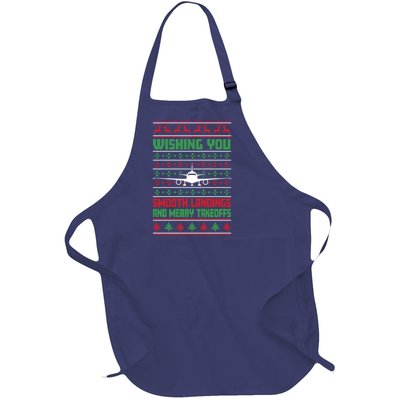 Christmas Aviator Airplane Santa Claus Aviation Christmas Full-Length Apron With Pockets