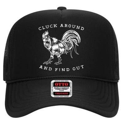 Cluck Around and Discover Chicken Comedy High Crown Mesh Back Trucker Hat