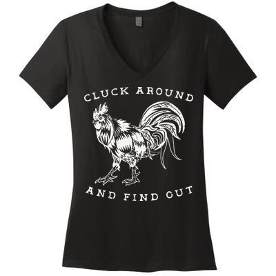 Cluck Around And Find Out Funny Chicken Adult Humor Women's V-Neck T-Shirt