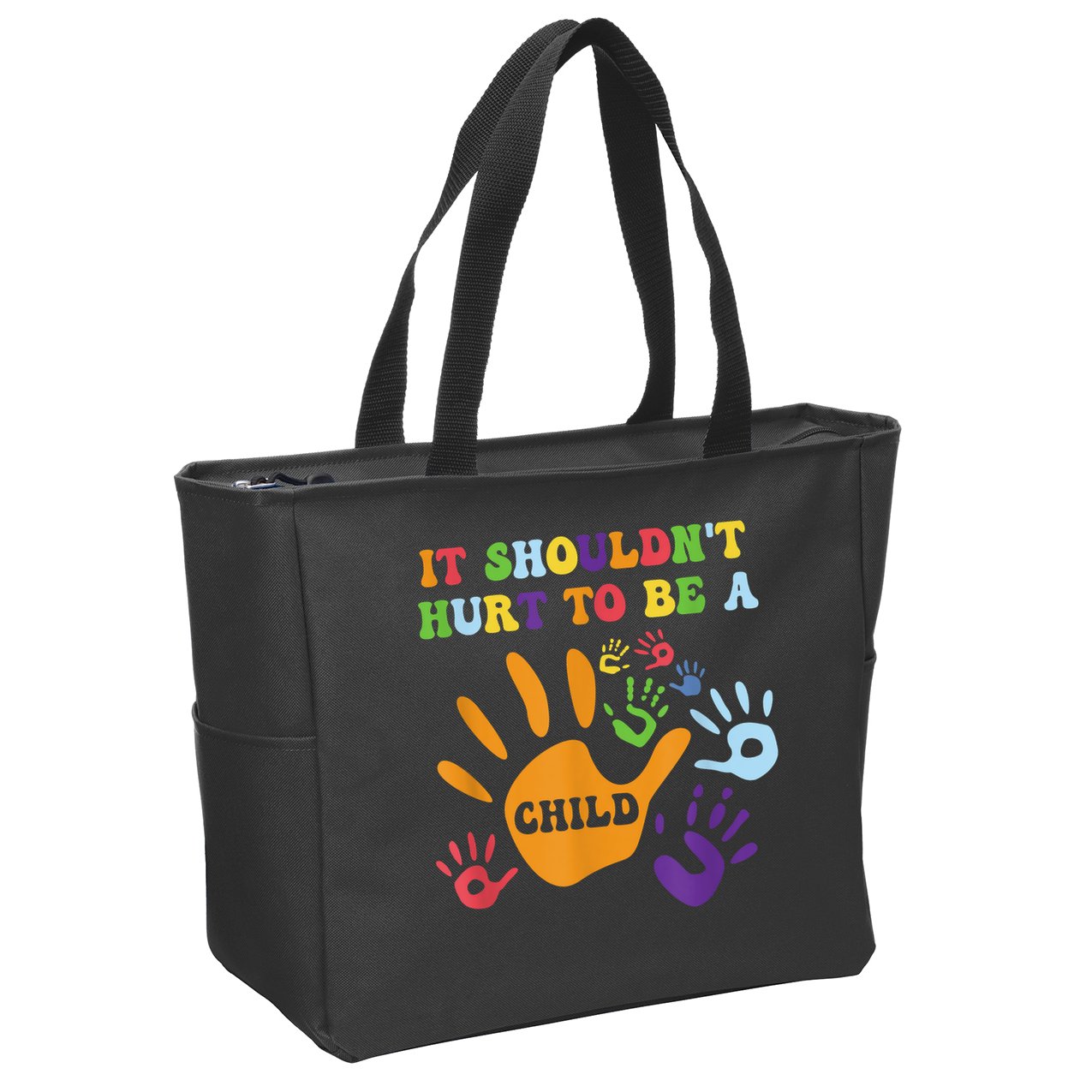 Child Abuse Awareness Groovy It Shouldn't Hurt To Be A Child Zip Tote Bag